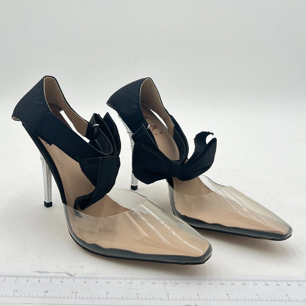 Women Clear Stiletto Sandals Pointed Mules Sexy High Heels Bowknot Backless Dres